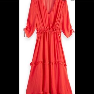 Scotch & soda red/orange midi ruffle dress